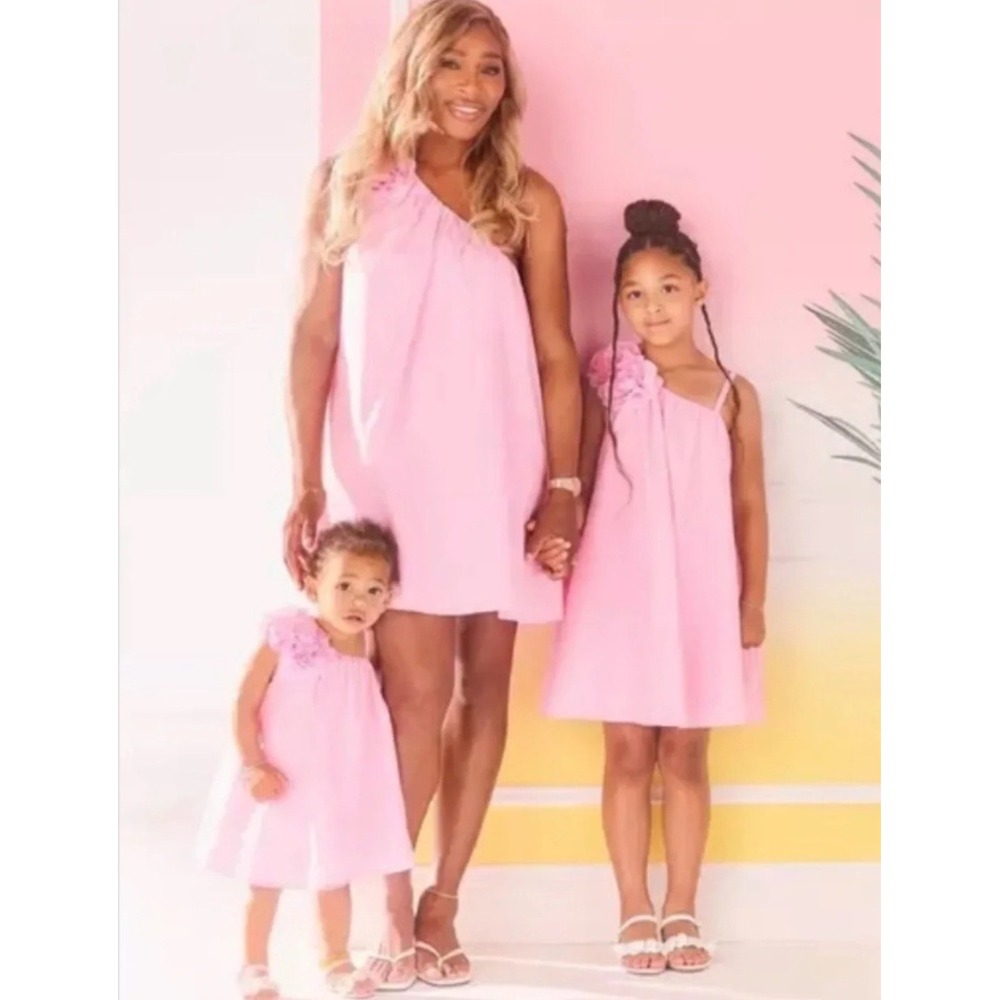 Serena Williams x Janie and Jack Love Pink Matching Dress Kids 7 One Shoulder